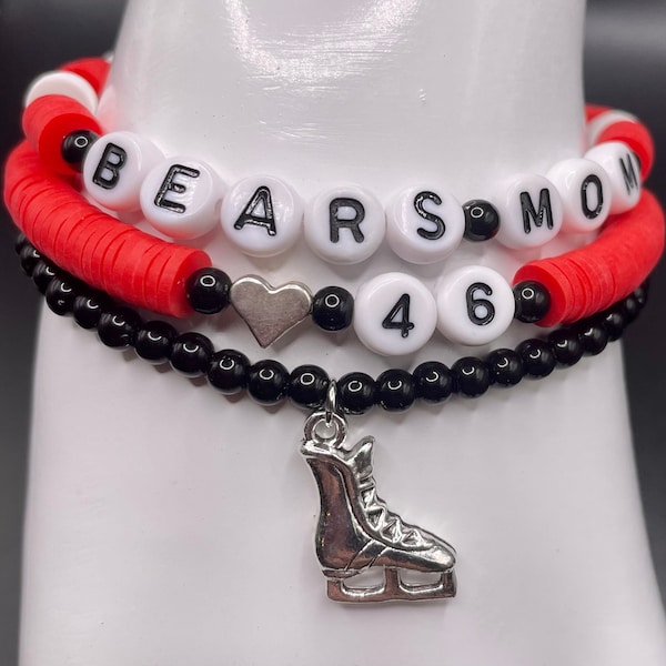 Custom Hockey Mom Bracelet | Personalized Sports Bead Bracelet | Personalized Heishi Bracelet