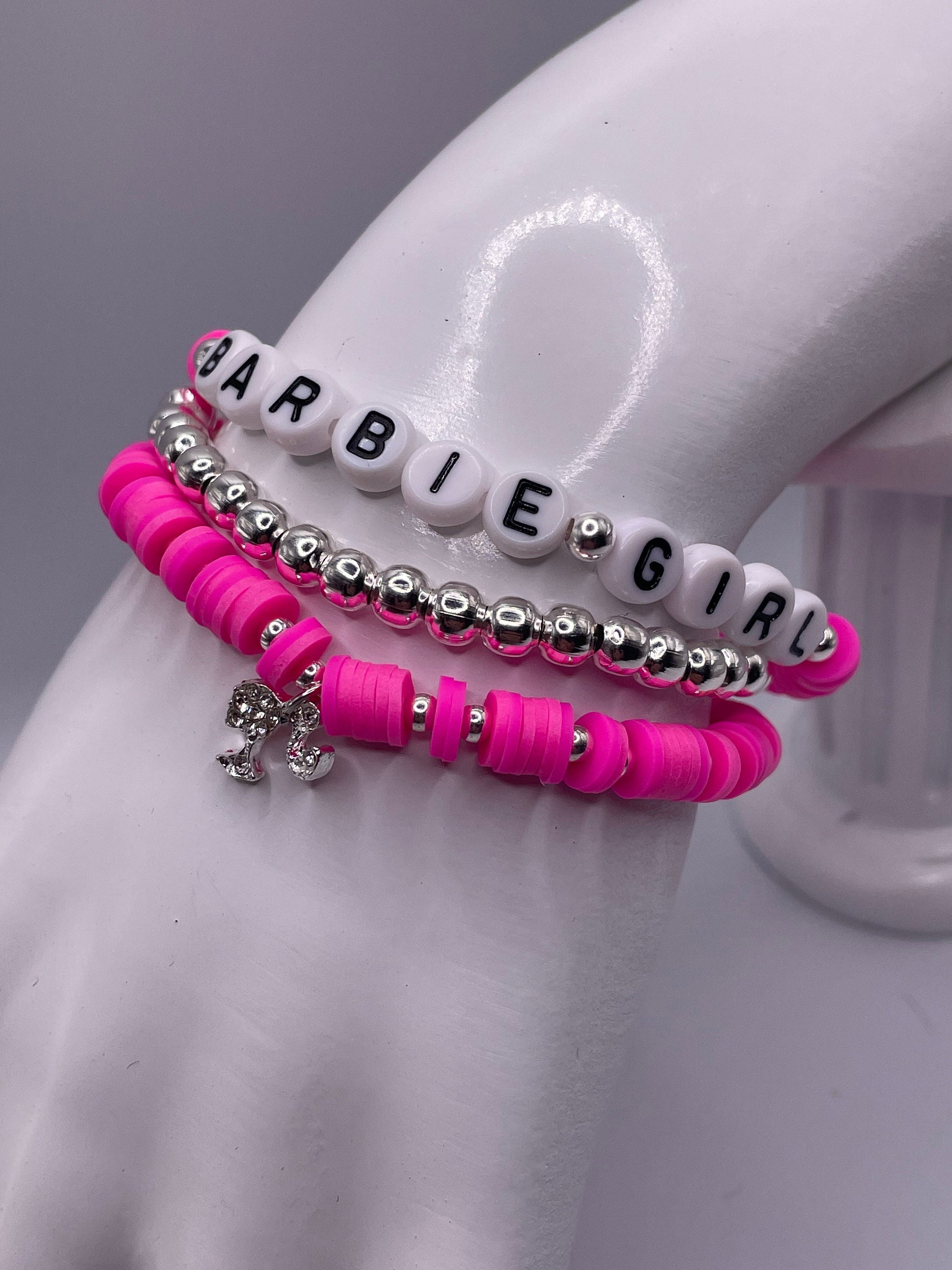 Barbie Bracelet Barbie Girl Bead Bracelet Pink Barbie Personalized Bracelet Etsy
