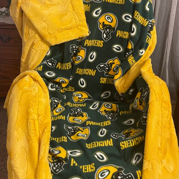 Green Bay Packers Helmets Soft Fleece Paired with Minky Luxe