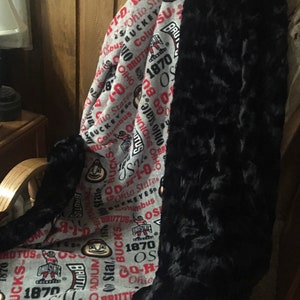 Ohio State Verbiage Gray Soft Fleece Paired with Minky Luxe Luna Black.