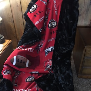 Ohio State Football Soft Fleece Paired with Minky Luxe Hide Black.