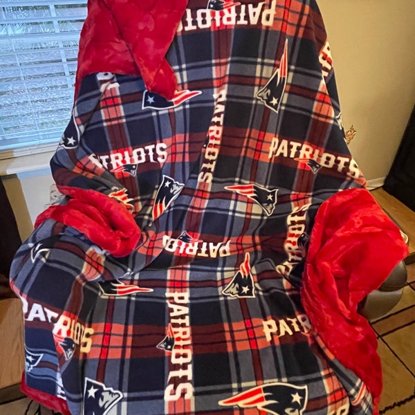 New England Patriots Plaid Soft Fleece Paired with Minky Luxe Hide