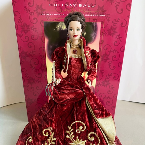 Holiday Ball Porcelain Barbie Doll - Limited Edition - Holiday Porcelain Collection -  Displayed - COA & Box in Good Condition