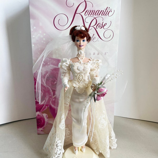 Romantic Rose Bride Porcelain Barbie Doll - Limited Edition - Porcelain Wedding Flower Collection -  Displayed - COA & Box in Good Condition
