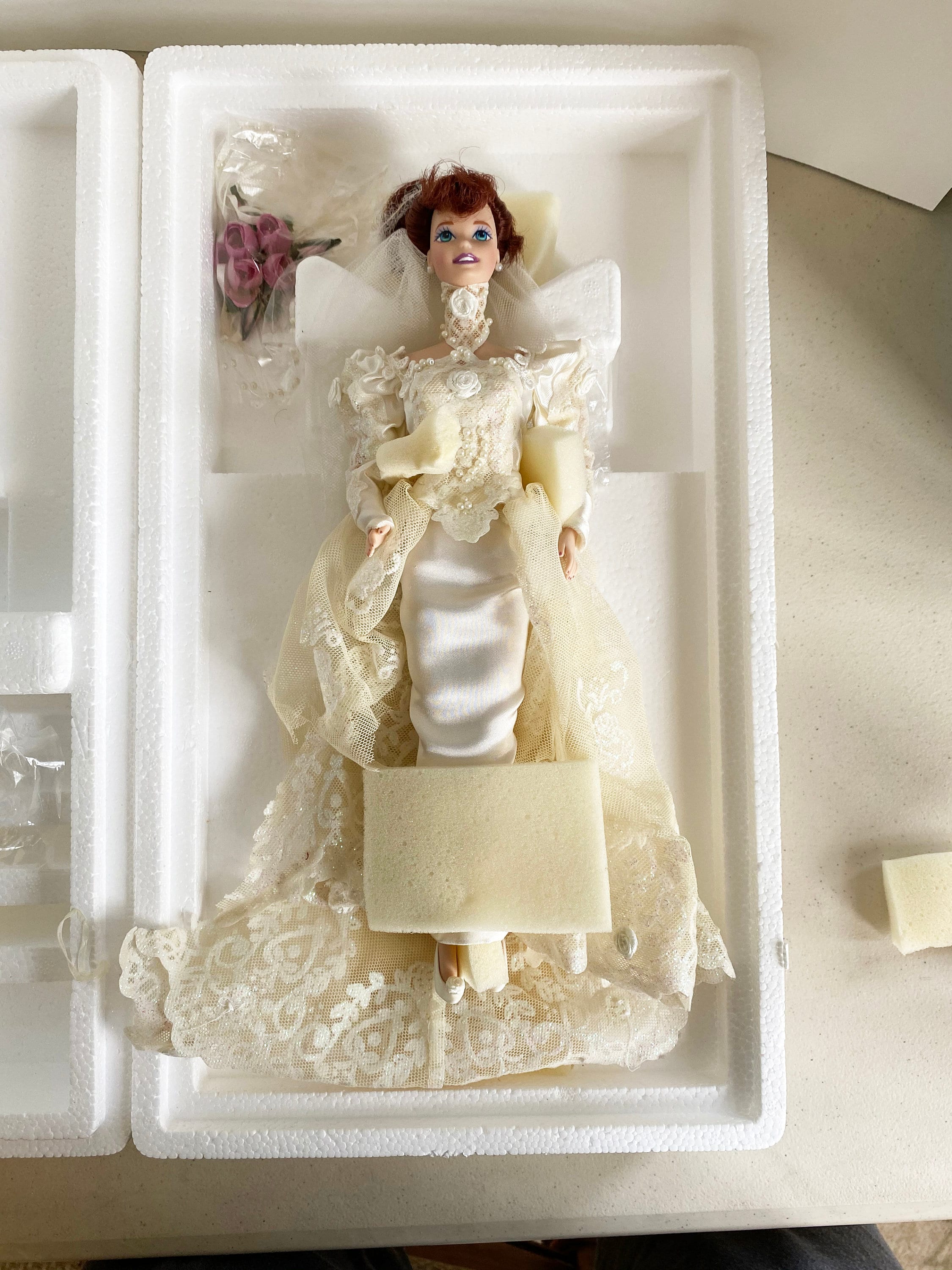 Romantic Rose Bride Porcelain Barbie Doll Limited Edition Porcelain Wedding Flower Collection
