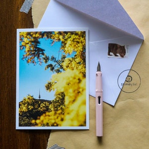 Spring Wattle alrededor de Telstra Tower 5x7 "Tarjeta de felicitación