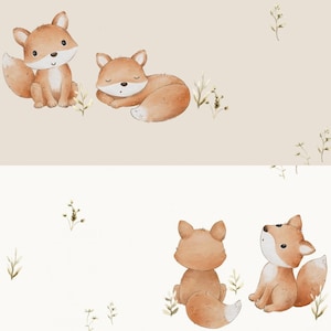 Tela de algodón 100% algodón tejido dulce animal zorro y pradera de hierba + opcional 2 colores diferentes a partir de 50 cm