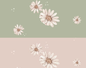 Spring flower fabric daisies + optionally cotton, sweat, jersey, muslin in 2 different colors