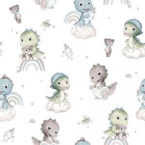 Tissu 100% coton tissé bébé dinosaure dinosaure arc-en-ciel en peluche + en option 3 couleurs à partir de 50 cm