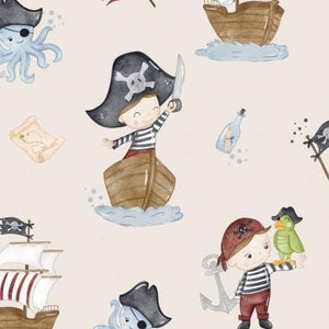 Optional sweat fabric French Terry or Jersey cotton jersey pirate ship octopus anchor sailor maritime beige from 50 cm