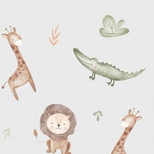 Safari exotic animals elephant lion giraffe crocodile light grey + optionally cotton, sweat, jersey, muslin