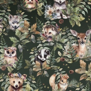 100% cotton cotton fabric woven forest animals children's animals fox bear squirrel wolf hedgehog from 50 cm image 1