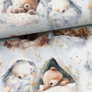Tissu 100% coton tissé bébé animaux endormis animaux enfants à partir de 50 cm