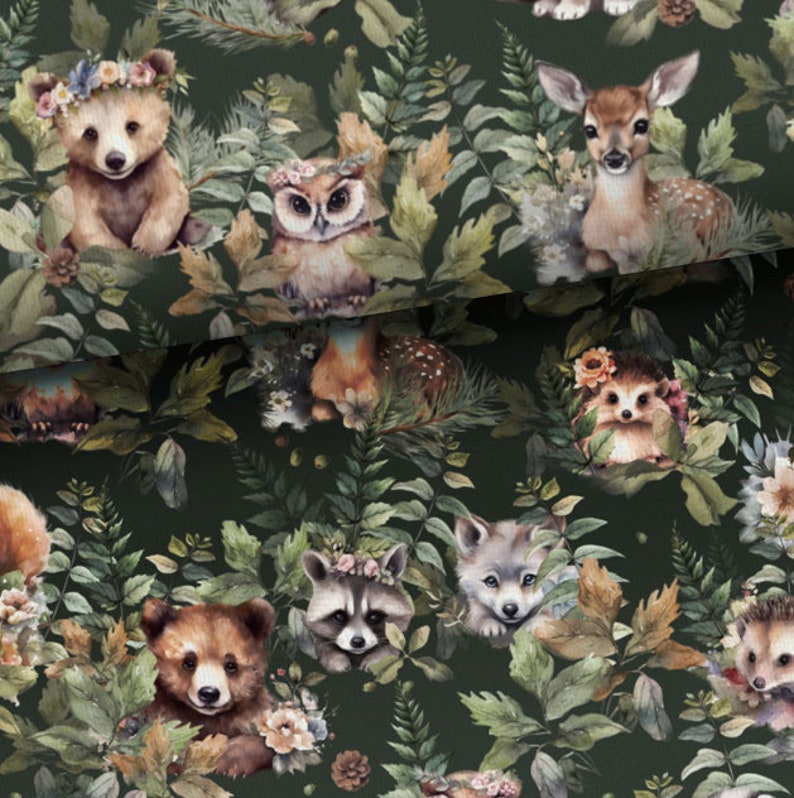 100% cotton cotton fabric woven forest animals children's animals fox bear squirrel wolf hedgehog from 50 cm image 4