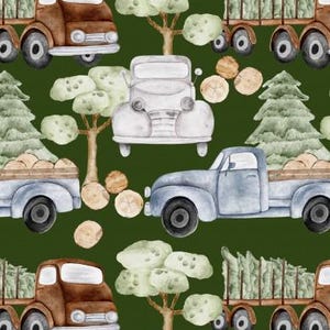 Optional sweat fabric French Terry or jersey cotton jersey forest car vehicles truck timber transporter green from 50 cm