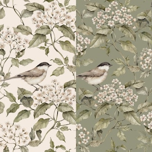100% katoenen stof geweven stof vogels bloemen landhuis + optioneel 2 verschillende kleuren vanaf 50 cm