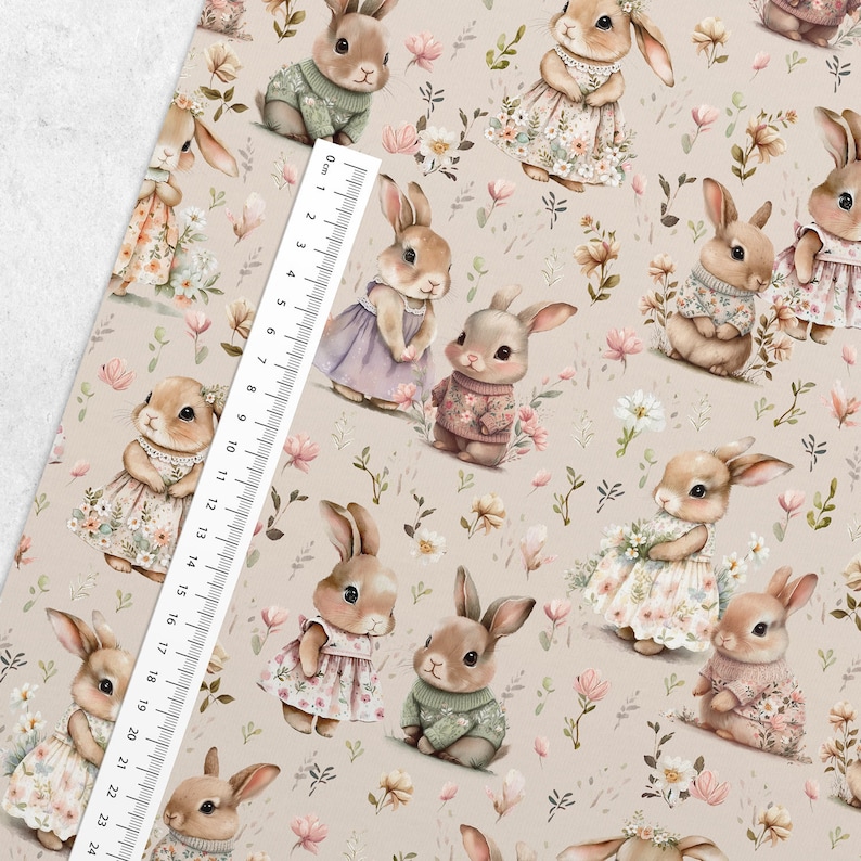Tissu 100% coton tissé lapins doux fleurs de printemps tissu combiné en option coussin de panneau image 3