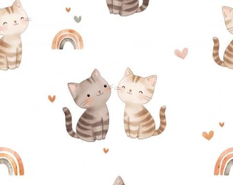 cute cats cat rainbow hearts white + optionally cotton, sweat, jersey, muslin from 50 cm