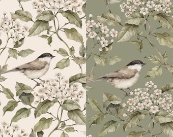 Scelta del tessuto in felpa French terry o jersey jersey di cotone Birds Blossoms Flowers Floral 2 colori da 50 cm