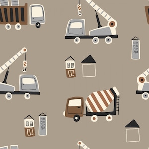 Optionally sweat fabric French Terry or jersey cotton jersey construction site vehicles excavator truck crane from 50 cm