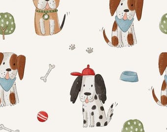 lustige Hunde Dog Knochen Bäume Tatzen Creme  + wahlweise Baumwolle, Sweat, Jersey