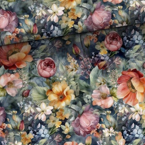 Optional sweat fabric French Terry or jersey cotton jersey floral flowers blossoms roses watercolor from 50 cm