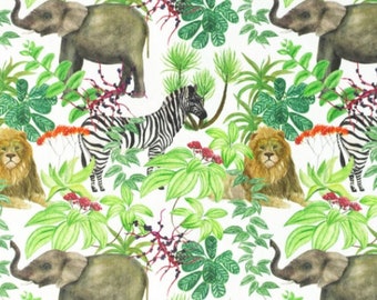 Tissu en coton tissé animaux de la jungle éléphant d'Afrique zèbre lion à partir de 25 cm