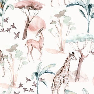 exotic animals Africa giraffe antelope jungle delicate watercolor print + optionally cotton, sweat French Terry, jersey, muslin