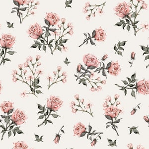 Spring Floral Flower Fabric Roses Blossoms Country House Vintage on Cream + optionally Cotton, Sweat, Jersey, Muslin