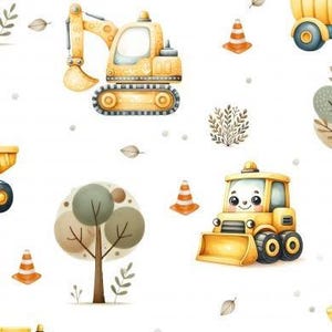 Crane construction site construction vehicles truck excavator car vehicle trees + optionally cotton, sweat, jersey, muslin from 50 cm