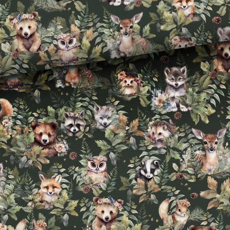 100% cotton cotton fabric woven forest animals children's animals fox bear squirrel wolf hedgehog from 50 cm image 2