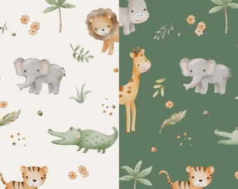 Optionally sweat fabric French Terry or Jersey cotton jersey exotic animals Safari Giraffe Tiger Elephant 2 colors from 50 cm