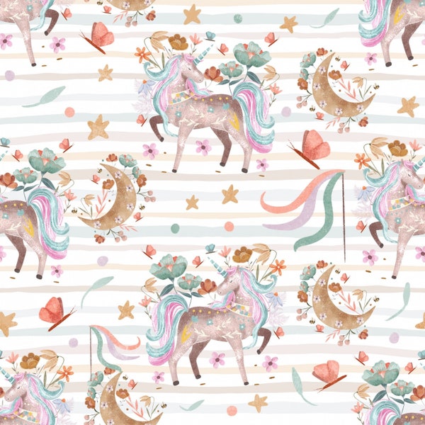Nano softshell with fleece, breathable outdoor fabric, unicorn, boho flowers on strips from 50 cm
