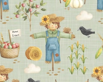 Tela de algodón 100% algodón tejida con hojas de otoño, flores, espantapájaros, Acción de Gracias, frutas, calabaza, de 50 cm