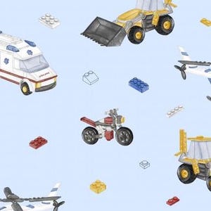 Building blocks car vehicle excavator motorcycle helicopter light blue + optionally cotton, sweat, jersey