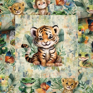 Optional sweat fabric French Terry summer sweat exotic animals panel tiger with + combination fabric 2 different motifs