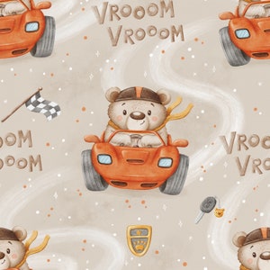 Choice of sweat fabric French terry or jersey cotton jersey bear racing car vehicles car from 50 cm