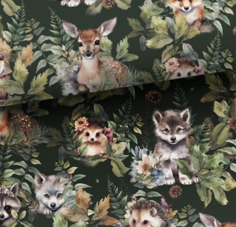 100% cotton cotton fabric woven forest animals children's animals fox bear squirrel wolf hedgehog from 50 cm image 3