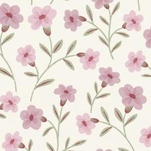 Peut inclure: Un motif sans couture avec des fleurs roses aux centres blancs et des feuilles vertes sur un fond crème.