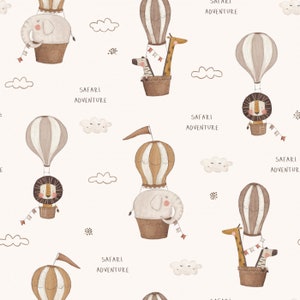 exotic animals elephant lion monkey zebra giraffe balloon ride rainbow clouds + optionally cotton, sweat, jersey, muslin