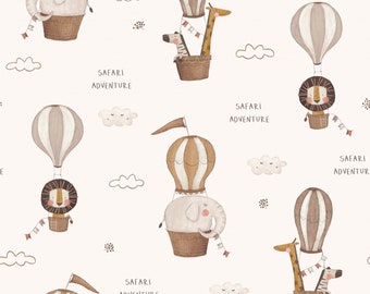 exotic animals elephant lion monkey zebra giraffe balloon ride rainbow clouds + optionally cotton, sweat, jersey, muslin