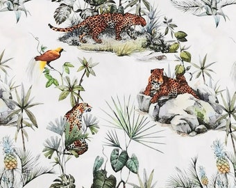 Cotton fabric woven jungle animals Africa Leopard from 25 cm