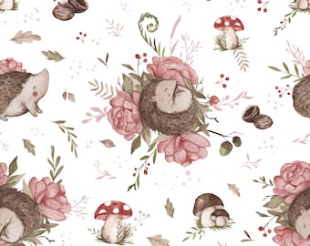 Choice of sweat fabric French terry or jersey cotton jersey sweet hedgehogs and flowers from 50 cm
