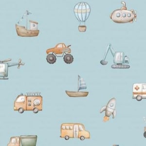 Tractor Car Vehicles Railway Ship Airplane Crane Truck Blue + optionally cotton, sweat, jersey, muslin