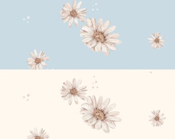 Spring flower fabric daisies + optionally cotton, sweat, jersey, muslin in 2 different colors