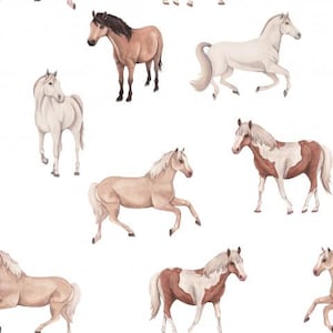 Tiere Pferde Pony Horse Weiß  + wahlweise Baumwolle, Sweat, Jersey, Musselin