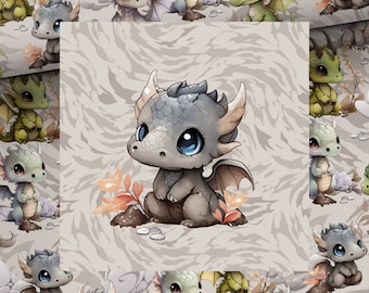 Optional sweat fabric French Terry summer sweat panel cute dragon boy motif + with combination fabrics