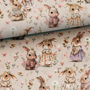 Tissu 100% coton tissé lapins doux fleurs de printemps tissu combiné en option coussin de panneau image 2