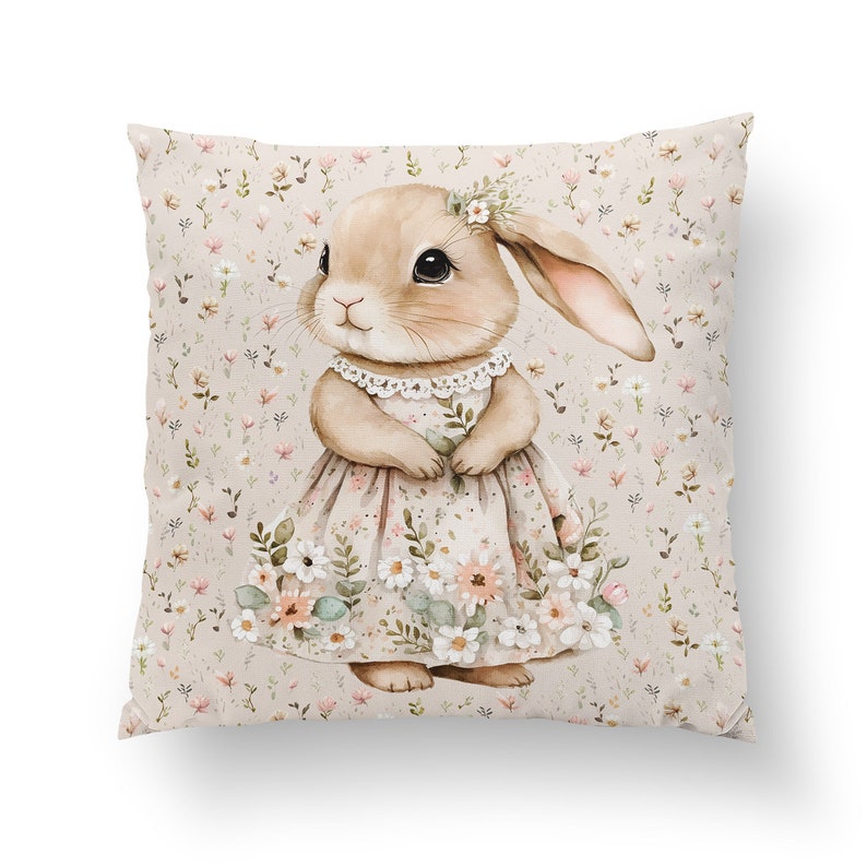 Tissu 100% coton tissé lapins doux fleurs de printemps tissu combiné en option coussin de panneau 38x38 Hase Rock