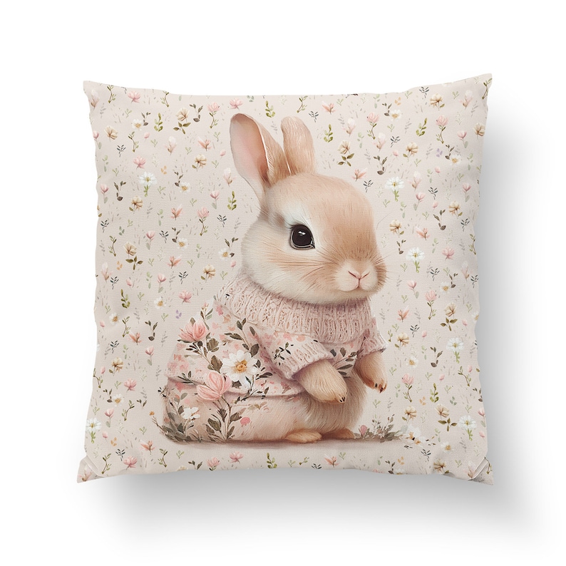 100 % Baumwolle Baumwollstoff Webware süße Hasen Frühling Blumen wahlweise Kombistoff Panel Kissen 38x38 Hase rosa